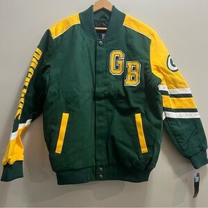 NWT Green Bay Packers Varsity Jacket Full-Snap Classic Letterman Bomber Jacket